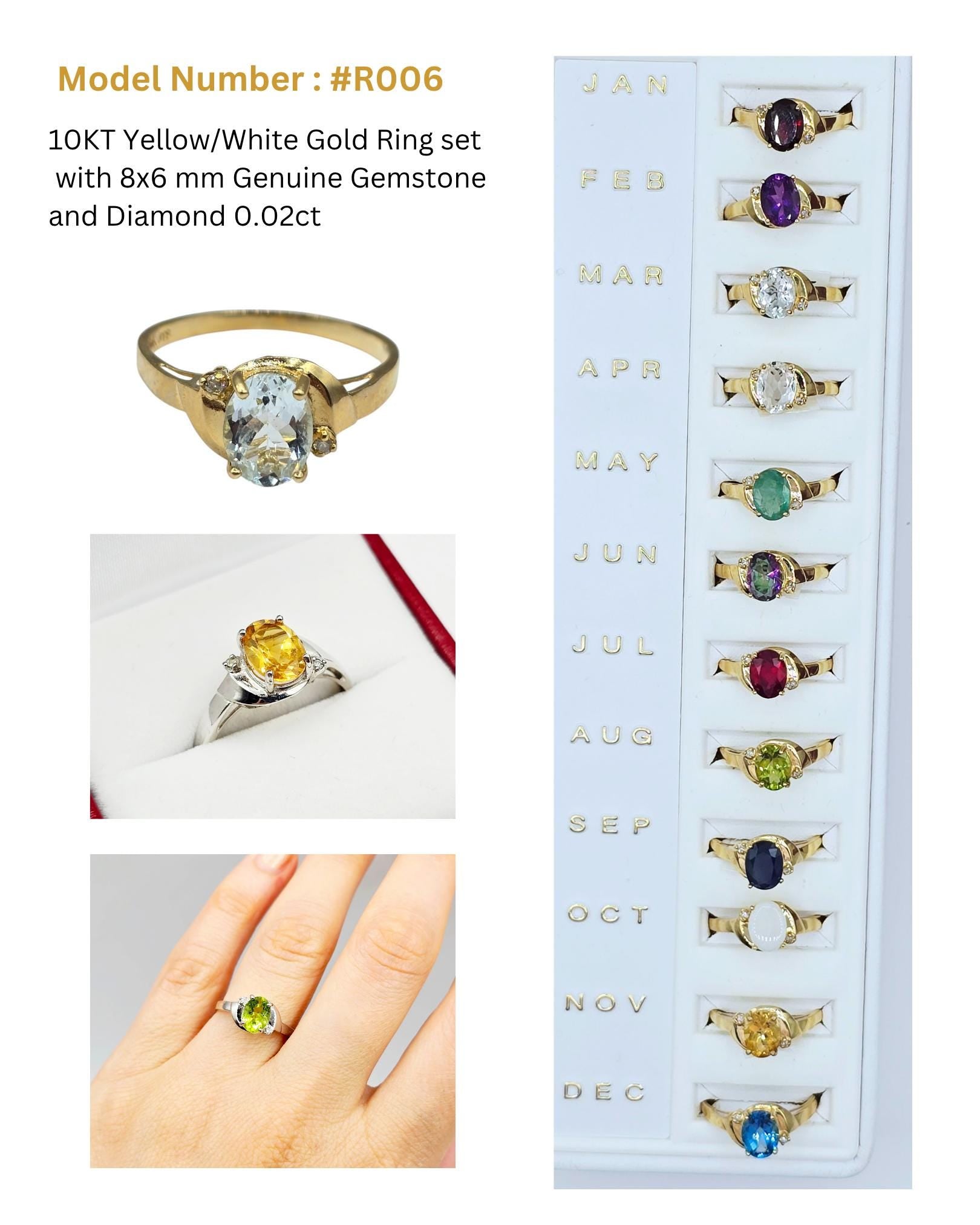 10K Gold Aquamarine Ring with Diamonds, 8x6mm Genuine Gemstone, Birthday Gift for Women