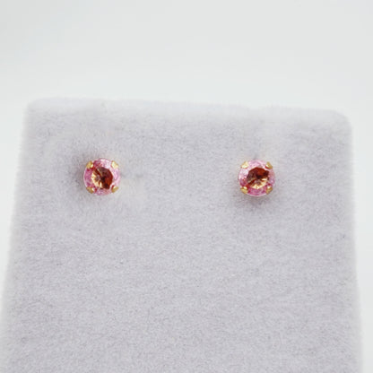 14K Gold Tourmaline 3x3mm Stud Earrings: Minimalist Pink Stone 3mm