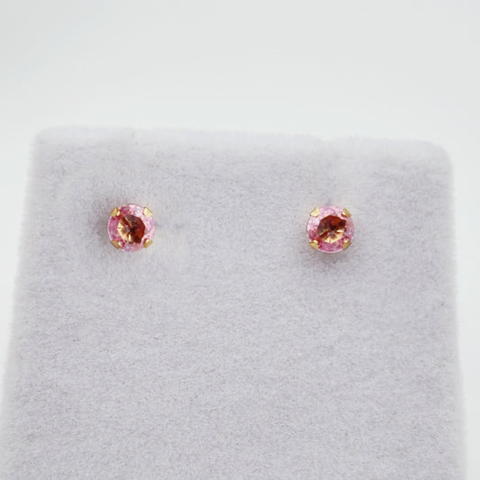14K Gold Tourmaline 3x3mm Stud Earrings: Minimalist Pink Stone 3mm