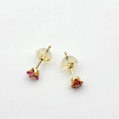 14K Gold Tourmaline 3x3mm Stud Earrings: Minimalist Pink Stone 3mm
