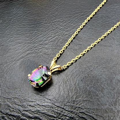 10K Yellow Gold Mystic Topaz 8x6mm Pendant Necklace: Elegant Gemstone