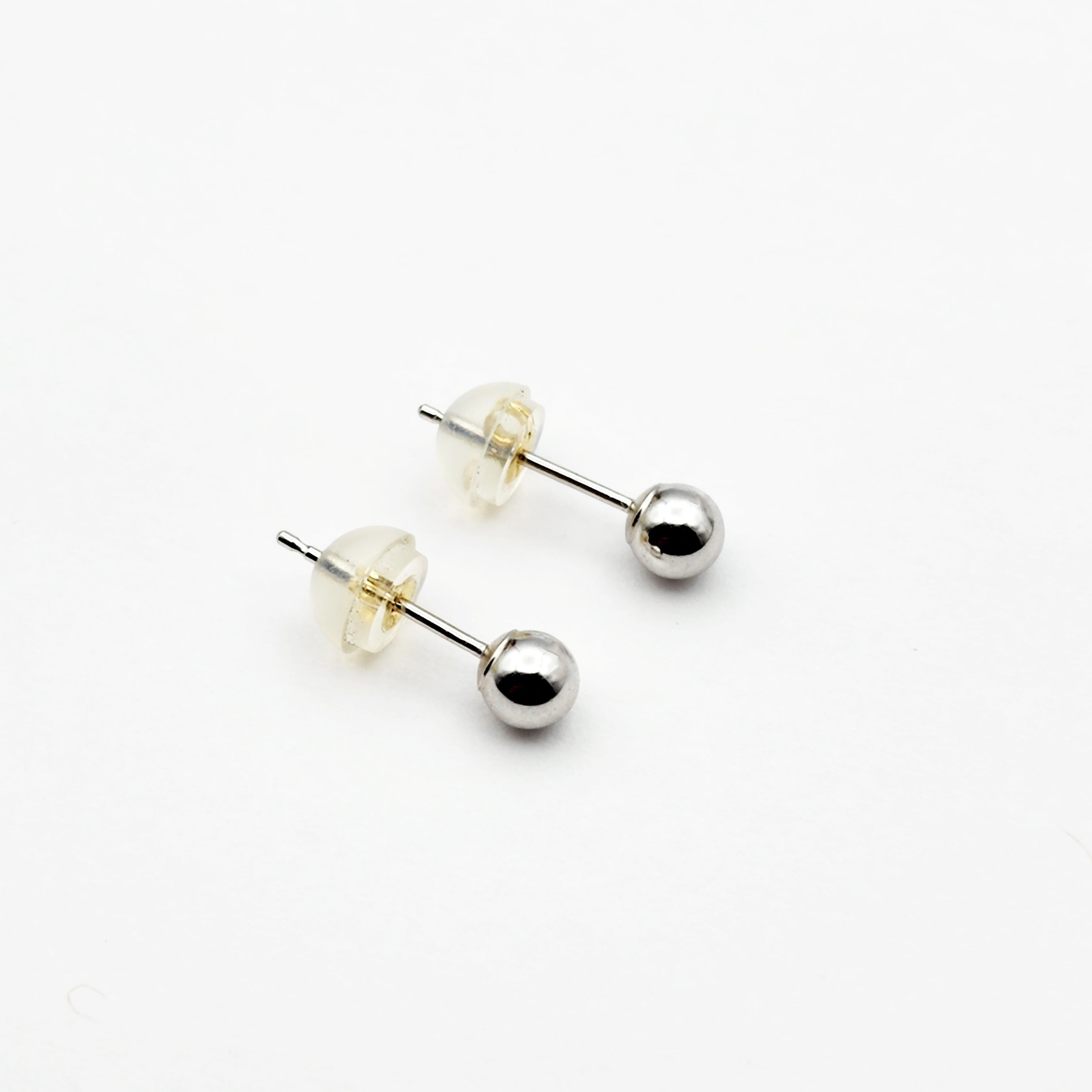14K Gold Ball Stud Earrings: White & Yellow Gold, 4mm