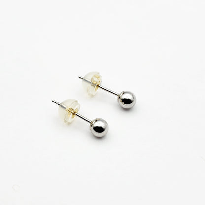 14K Gold Ball Stud Earrings: White & Yellow Gold, 4mm