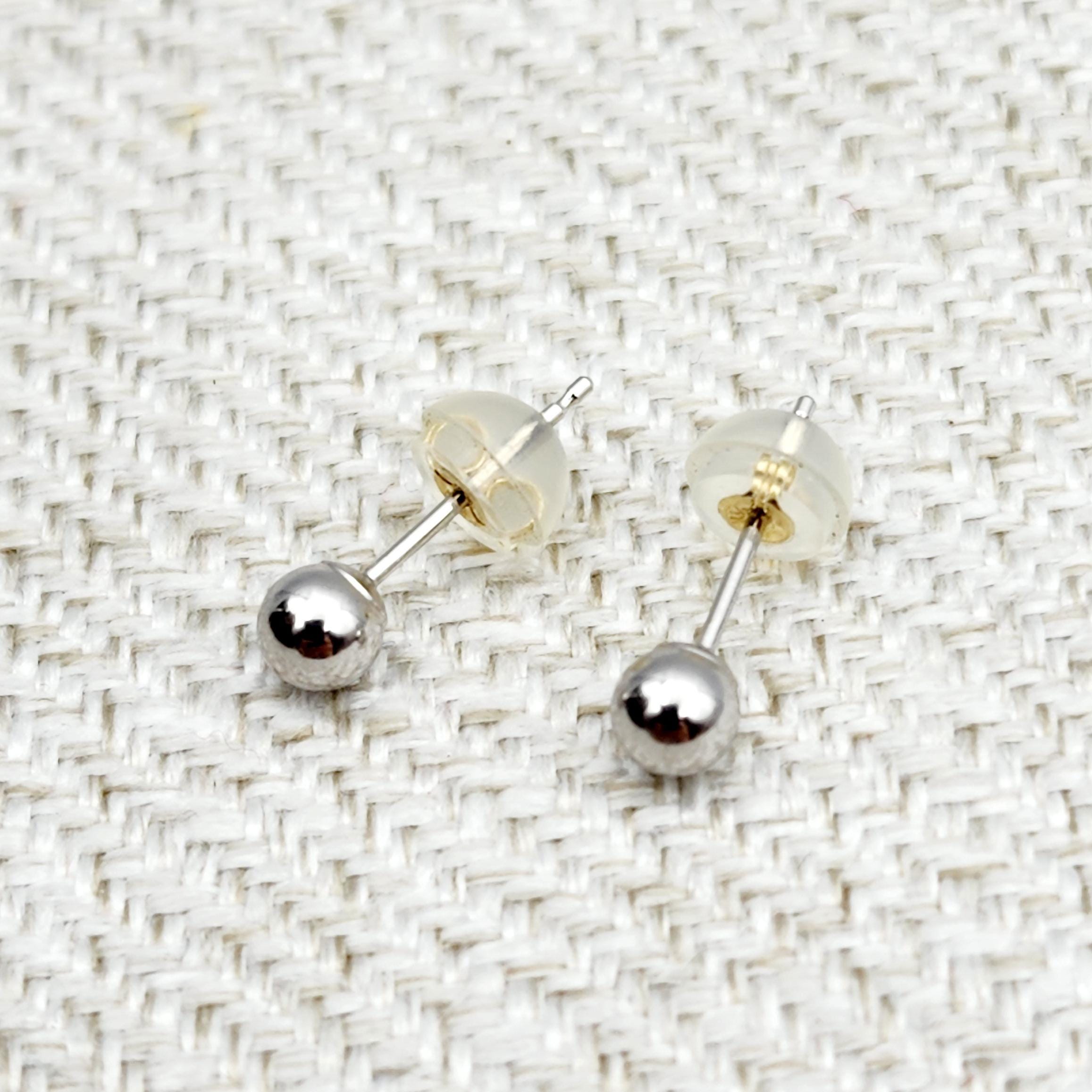 14K Gold Ball Stud Earrings: White & Yellow Gold, 4mm