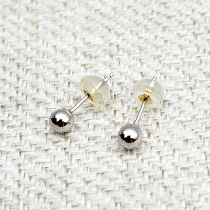 14K Gold Ball Stud Earrings: White & Yellow Gold, 4mm