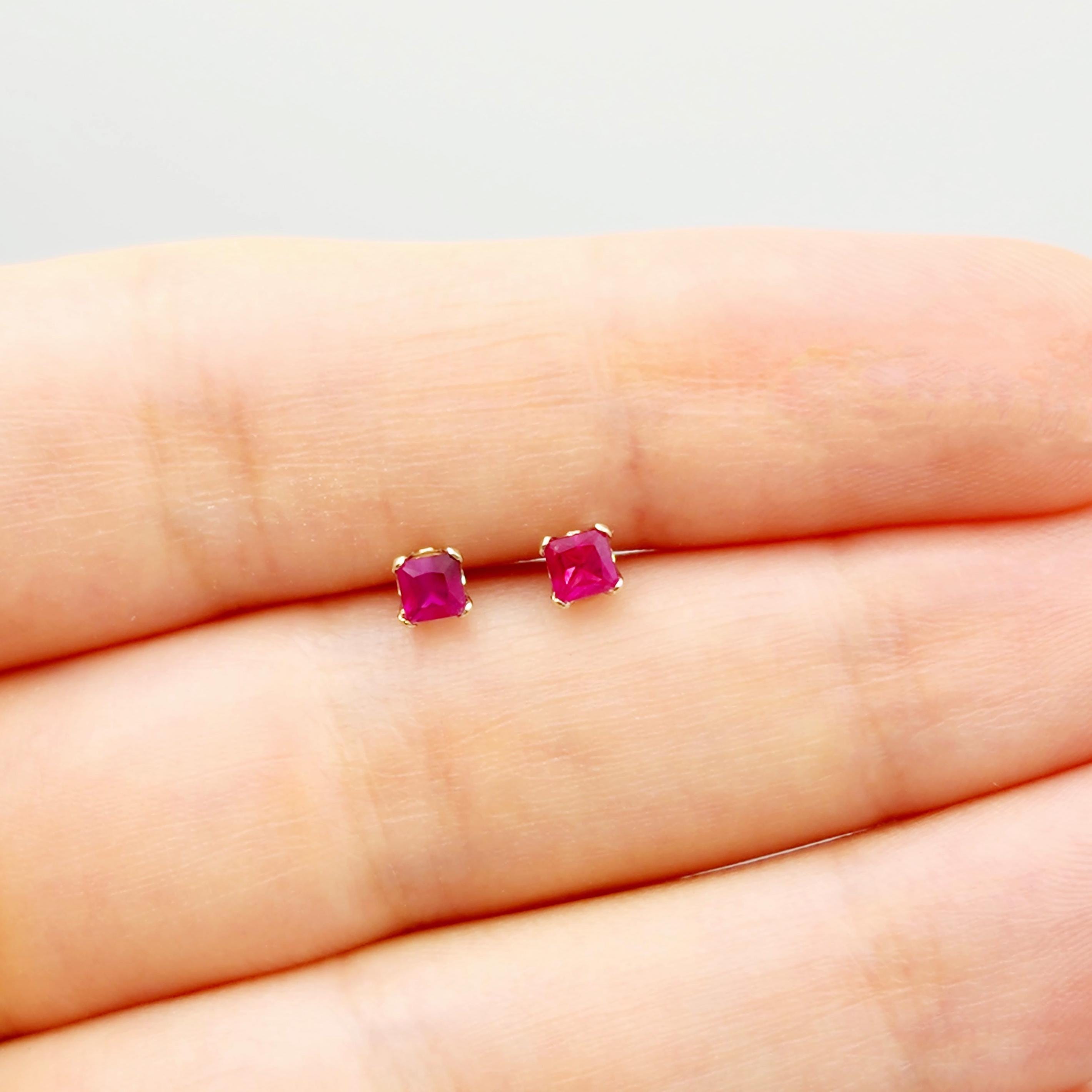 14K White Gold Ruby 3x3mm Stud Earrings: July Birthstone Jewelry