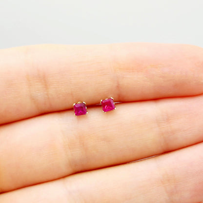14K White Gold Ruby 3x3mm Stud Earrings: July Birthstone Jewelry