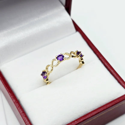 10K Gold Eternity Ring with 3 Gemstones, Birthstone Ring