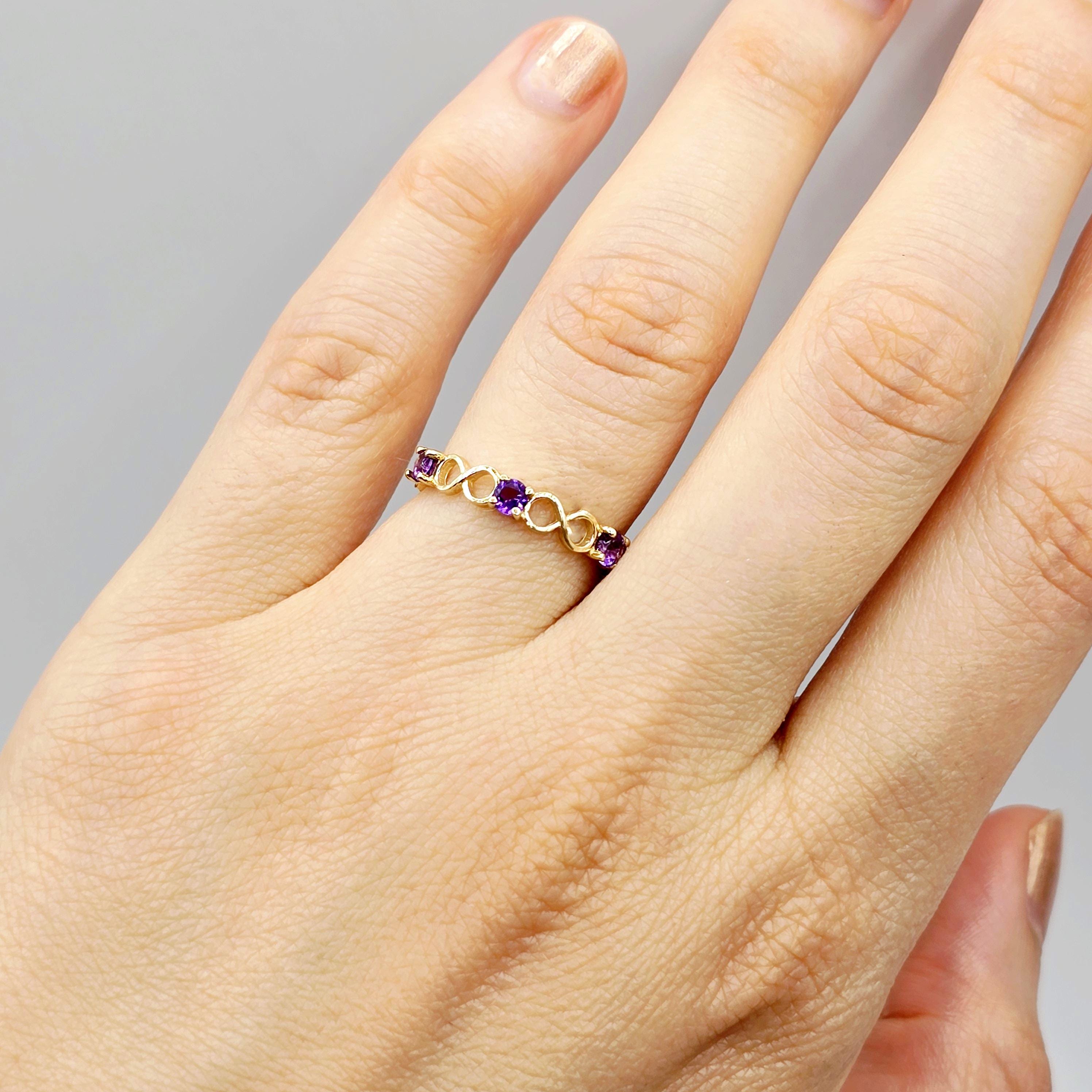 10K Gold Eternity Ring with 3 Gemstones, Birthstone Ring