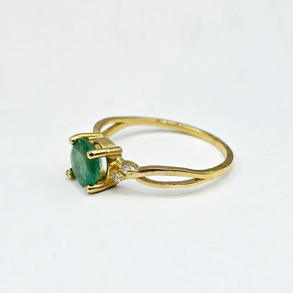 10K Yellow Gold Emerald Ring with Diamonds, Fine Jewelry