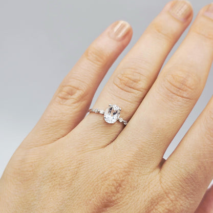 10K Gold Green Tourmaline Ring with Diamonds, Oval Gemstone Promise Ring