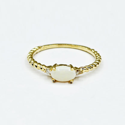 10K Gold Ring, Genuine Gemstone 6x4mm, Diamond Accent, Dainty Fine Jewelry