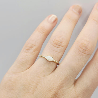 10K Gold Ring, Genuine Gemstone 6x4mm, Diamond Accent, Dainty Fine Jewelry