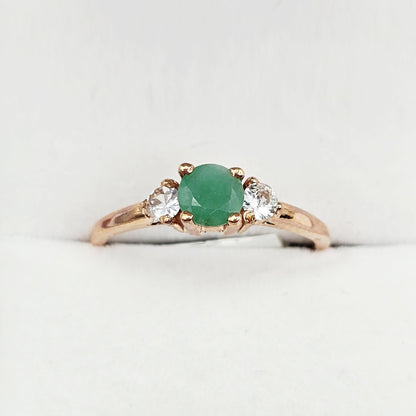 10K Rose Gold Gemstone Ring, White Sapphire Accent, Handmade Jewelry, Birthday Gift for Her