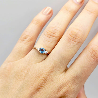 10K Rose Gold Gemstone Ring, White Sapphire Accent, Handmade Jewelry, Birthday Gift for Her