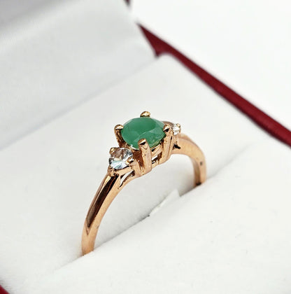 10K Rose Gold Gemstone Ring, White Sapphire Accent, Handmade Jewelry, Birthday Gift for Her