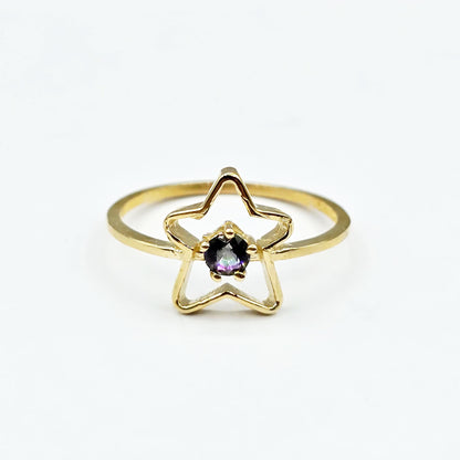 10K Yellow Gold Star Baby Ring, Genuine Gemstone Toddler Jewelry