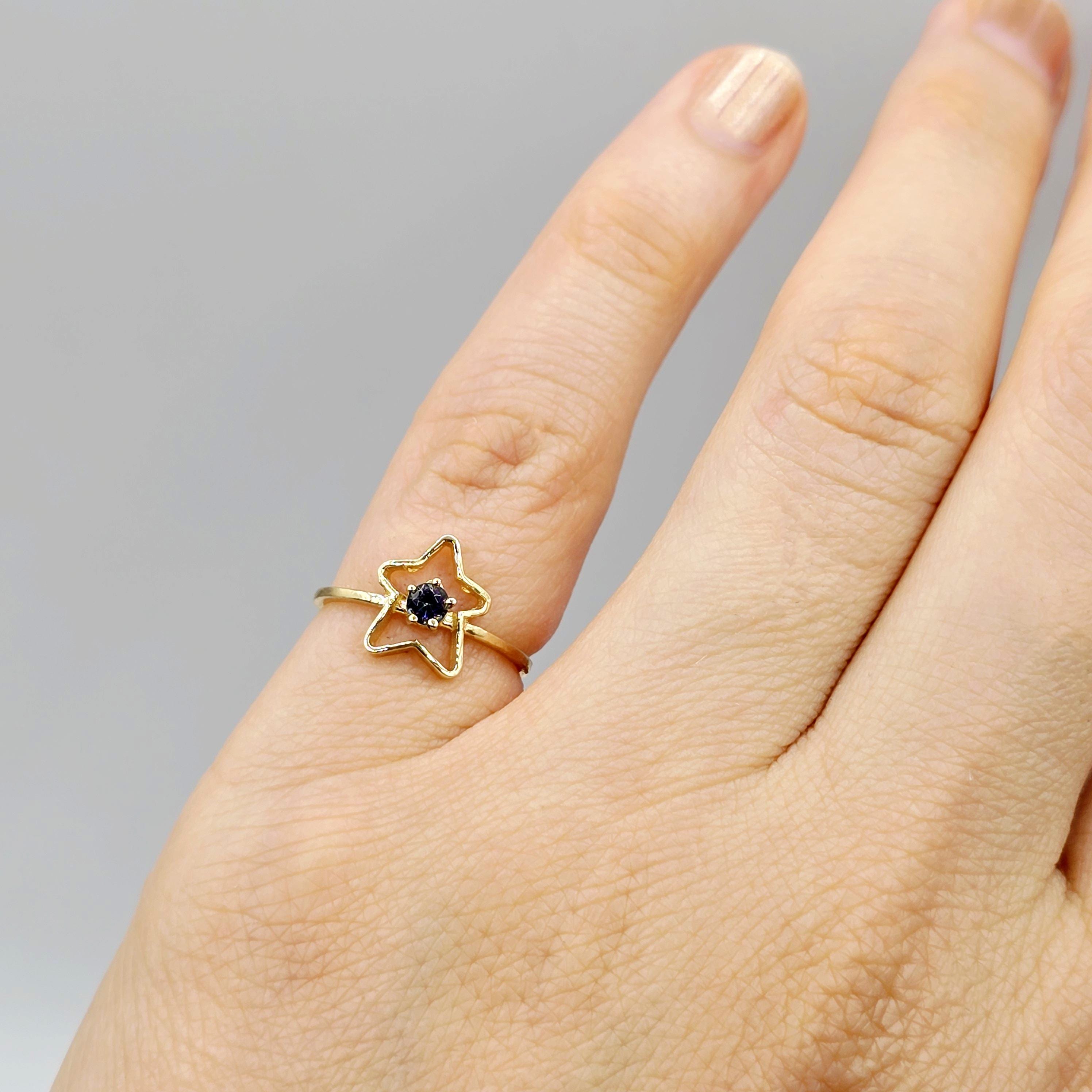 10K Yellow Gold Star Baby Ring, Genuine Gemstone Toddler Jewelry