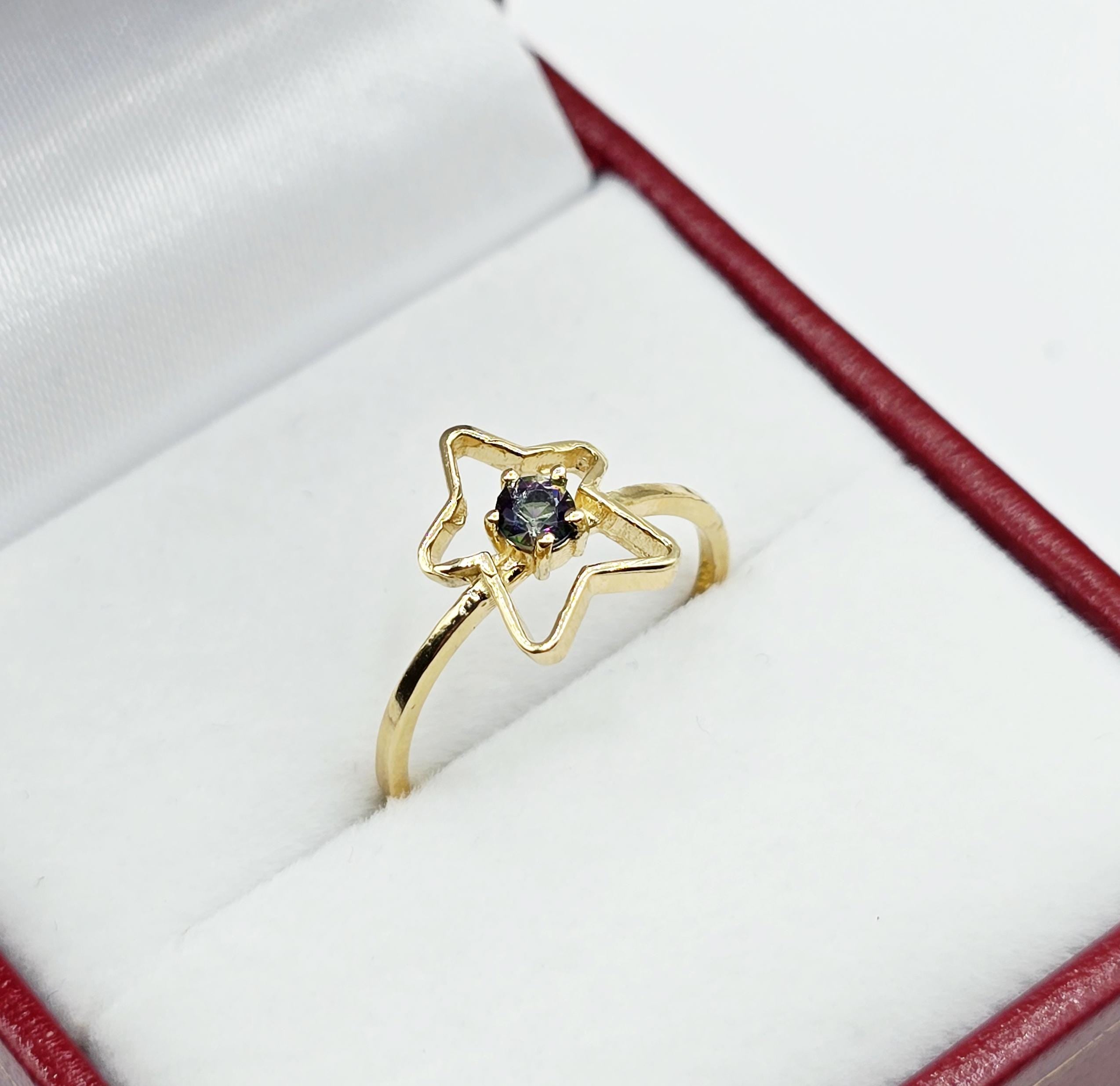 10K Yellow Gold Star Baby Ring, Genuine Gemstone Toddler Jewelry