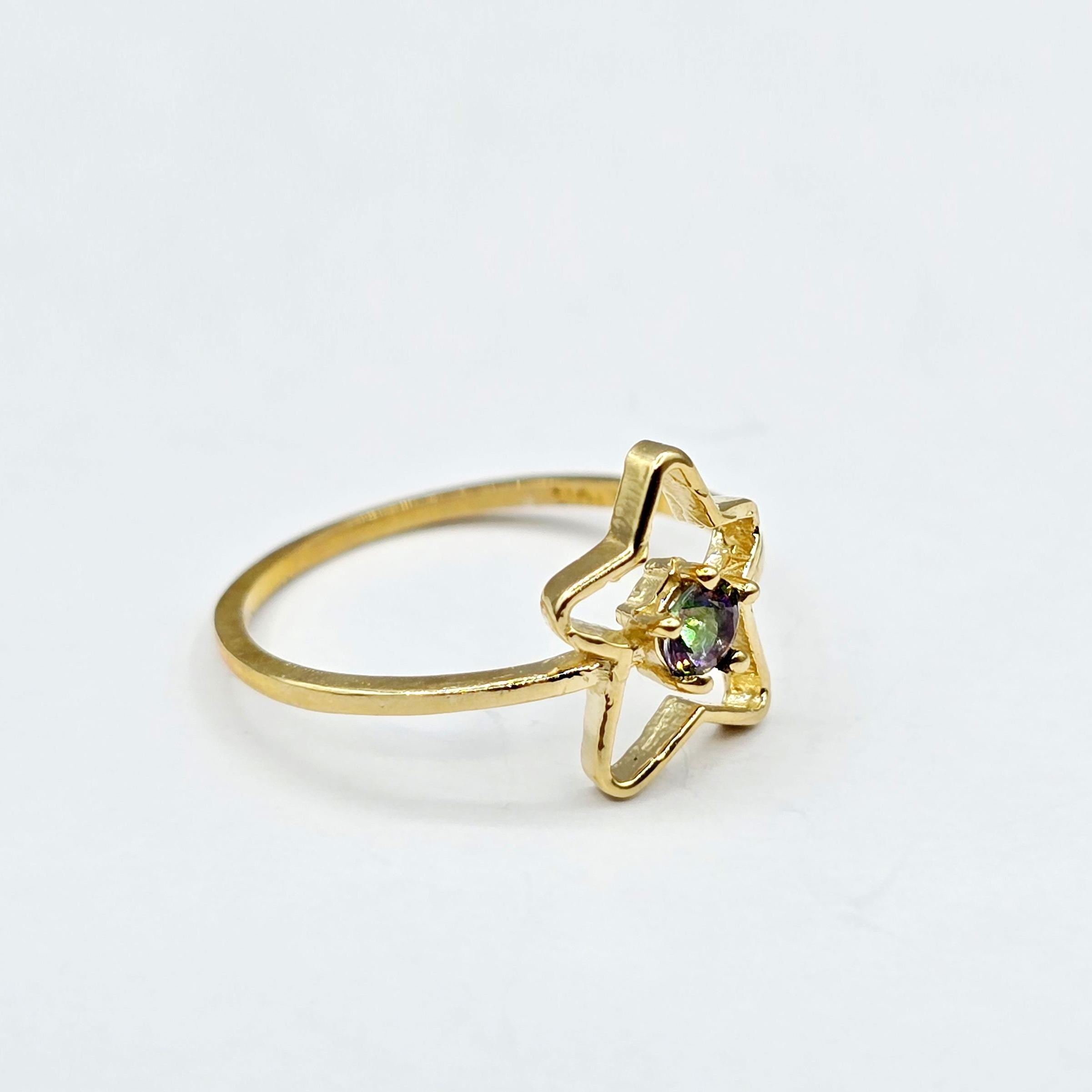 10K Yellow Gold Star Baby Ring, Genuine Gemstone Toddler Jewelry