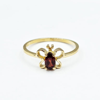 10K Gold Butterfly Baby Ring, Genuine Gemstone 6x4mm, Keepsake Gift
