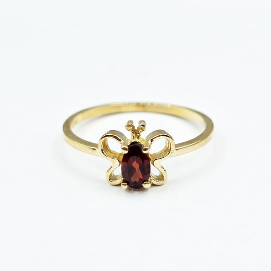 10K Gold Butterfly Baby Ring, Genuine Gemstone 6x4mm, Keepsake Gift