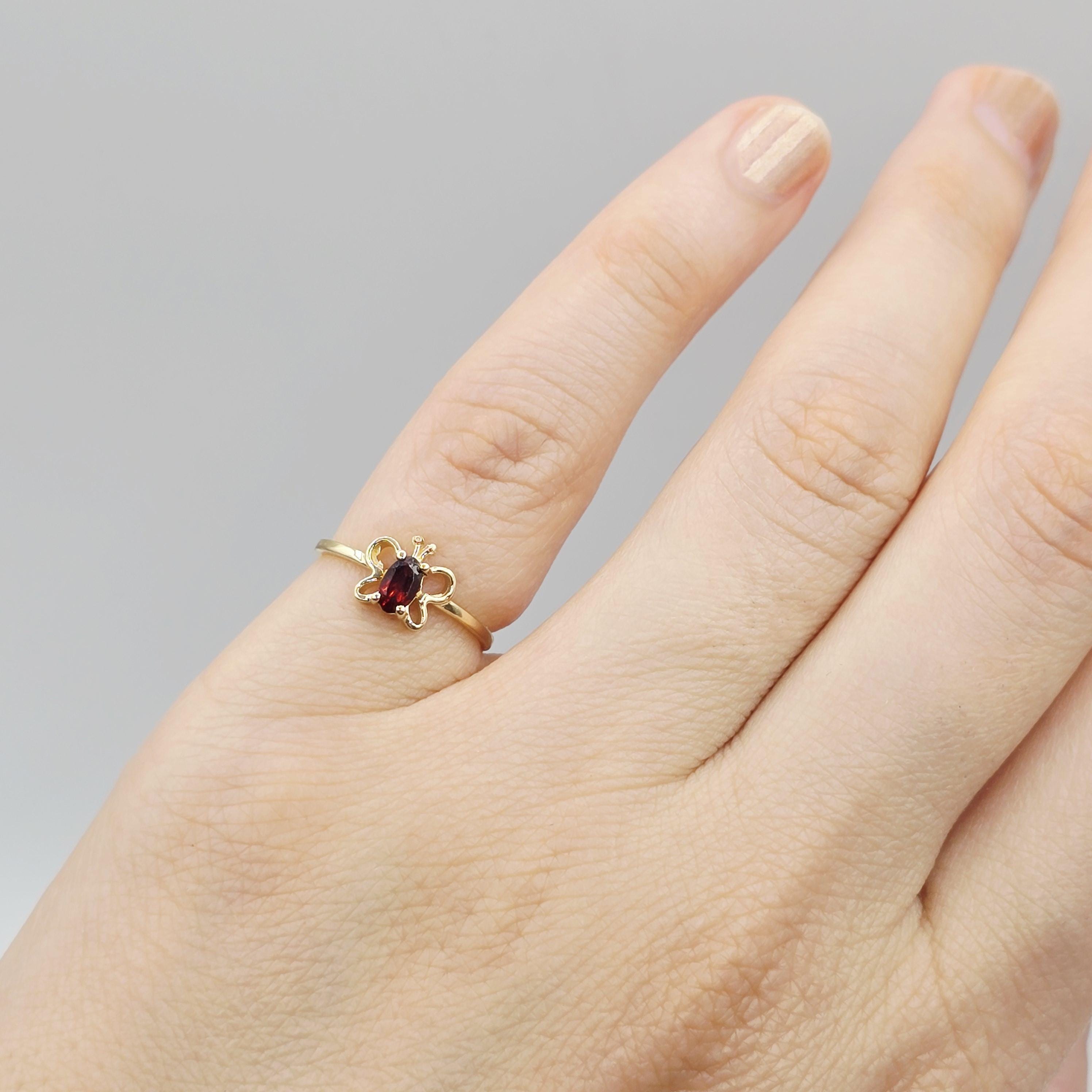 10K Gold Butterfly Baby Ring, Genuine Gemstone 6x4mm, Keepsake Gift