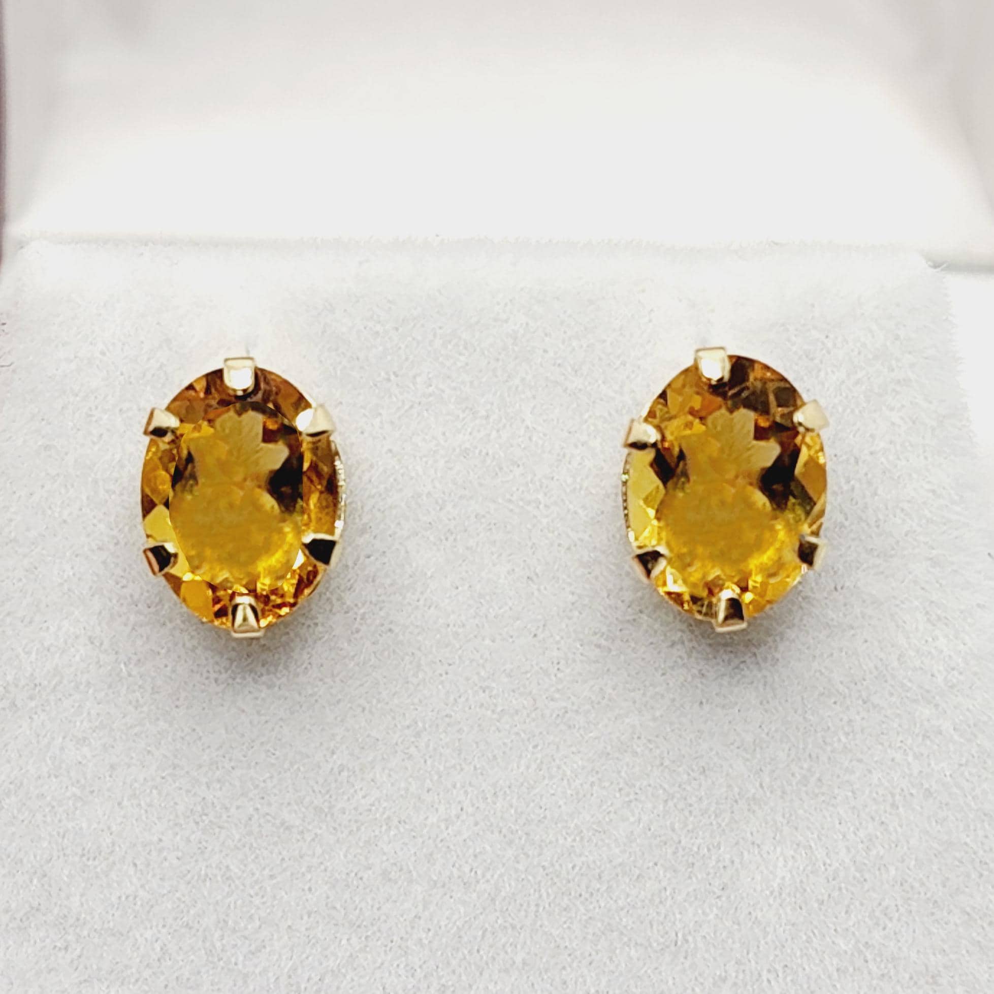 10K Yellow Gold Citrine Stud Earrings, November Birthstone 8x6mm, Birthday Gift for Women