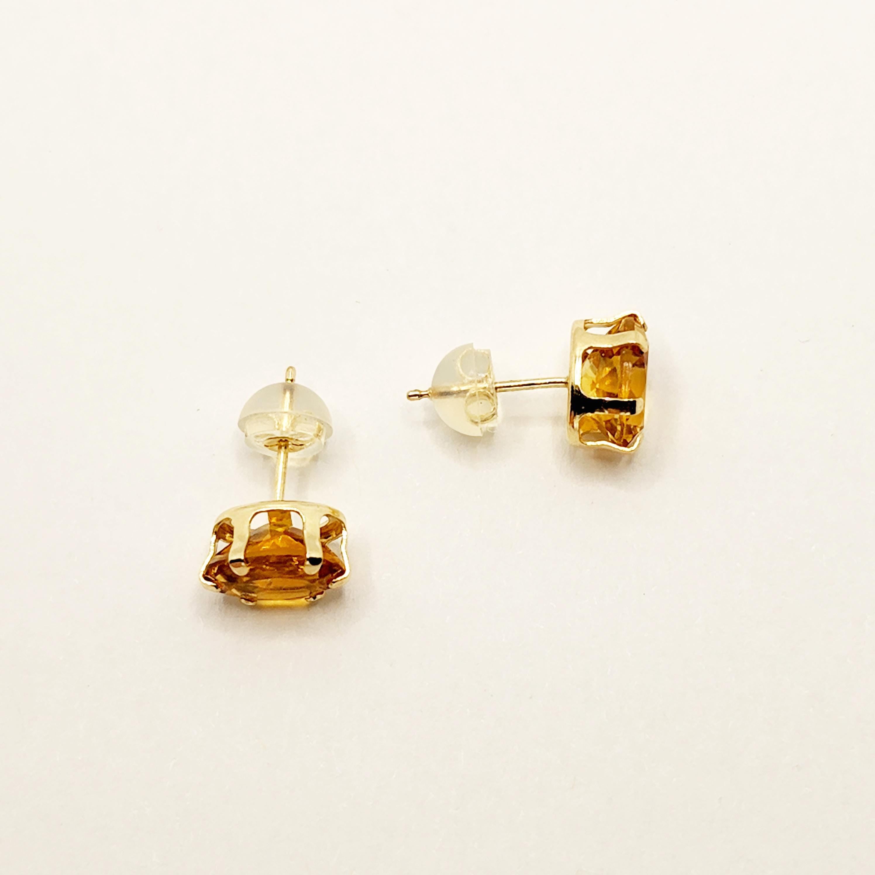 10K Yellow Gold Citrine Stud Earrings, November Birthstone 8x6mm, Birthday Gift for Women