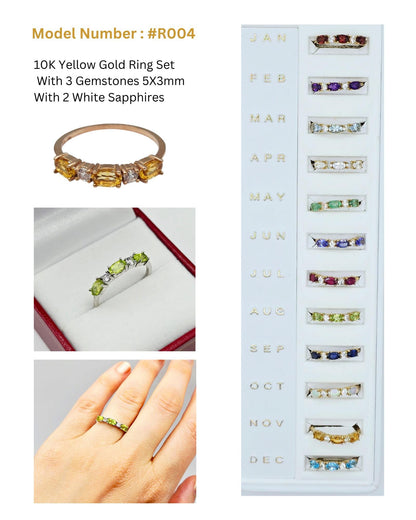 Dainty 10K Gold Birthstone Ring: Oval Gemstone & White Sapphire
