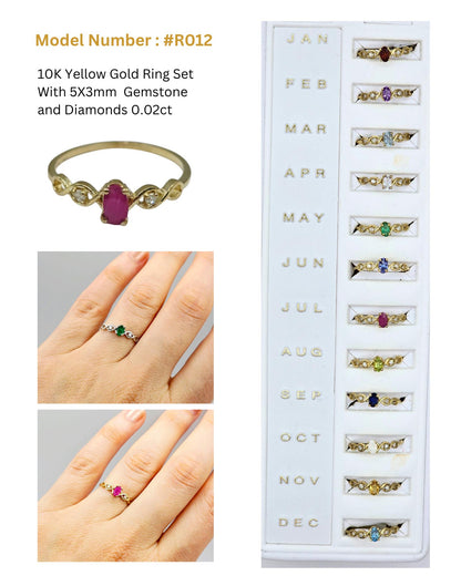 10K Gold Dainty Ring, 5x3mm Oval Gemstone & Diamond Accents