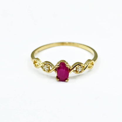 10K Gold Dainty Ring, 5x3mm Oval Gemstone & Diamond Accents