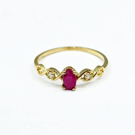 10K Gold Dainty Ring, 5x3mm Oval Gemstone & Diamond Accents