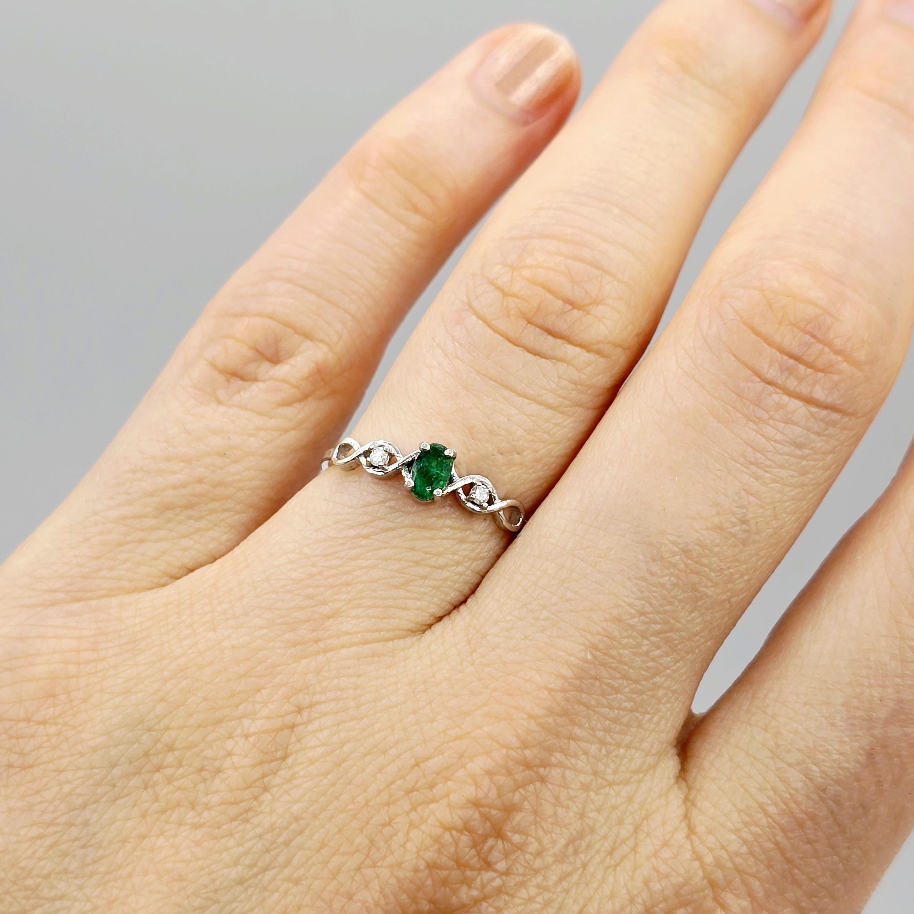 10K Gold Dainty Ring, 5x3mm Oval Gemstone & Diamond Accents