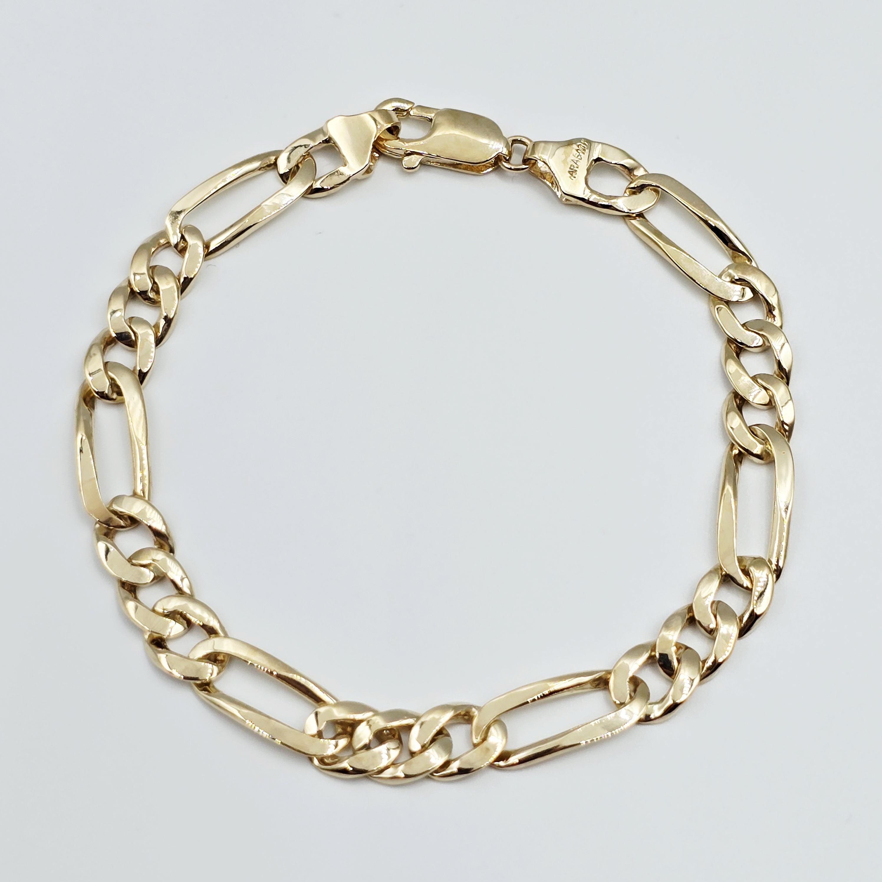 Classic Men's Gold Chain, 10K Solid Gold Figaro Bracelet, 7mm, 8.5 inches