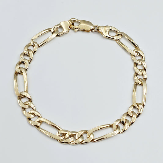 Classic Men's Gold Chain, 10K Solid Gold Figaro Bracelet, 7mm, 8.5 inches