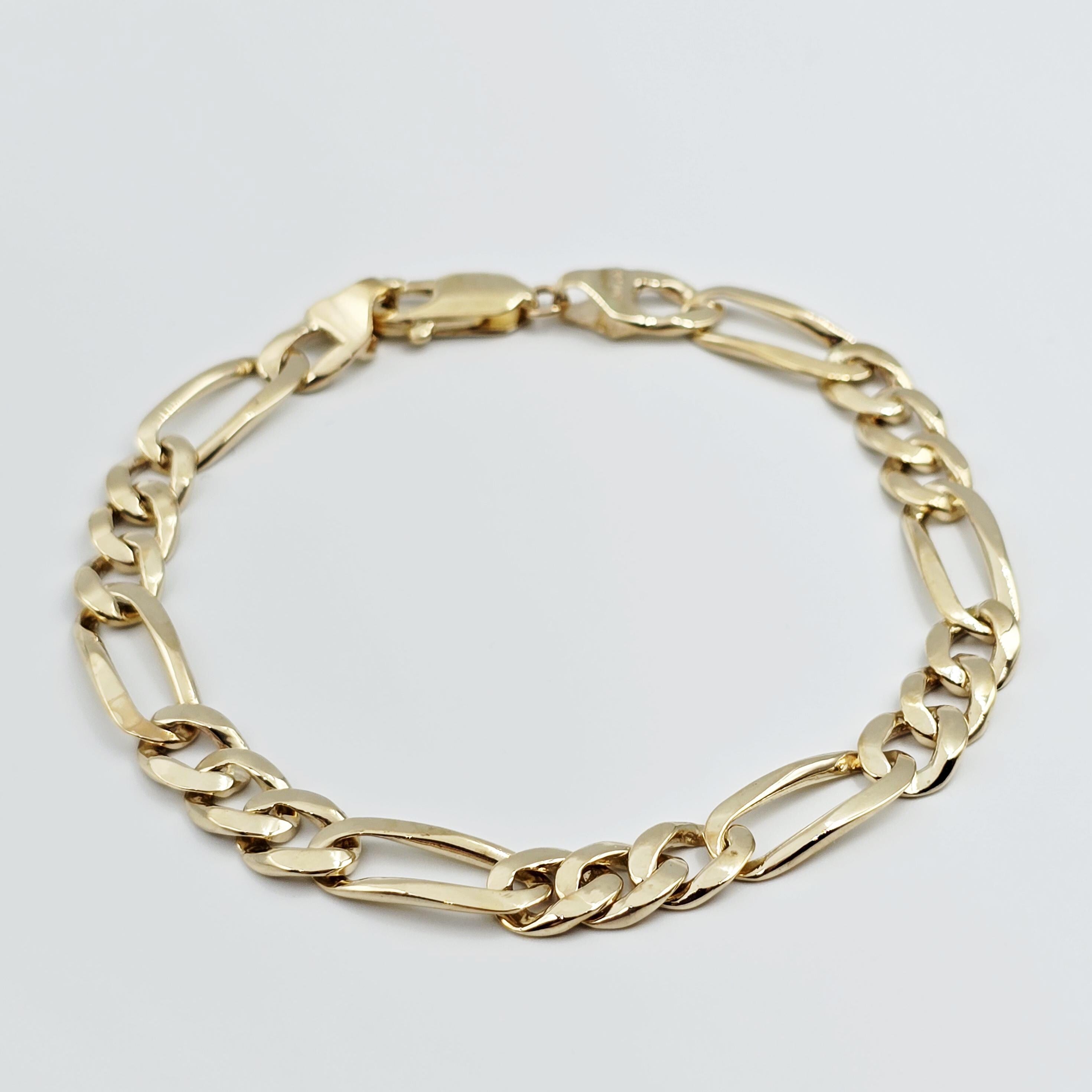 Classic Men's Gold Chain, 10K Solid Gold Figaro Bracelet, 7mm, 8.5 inches