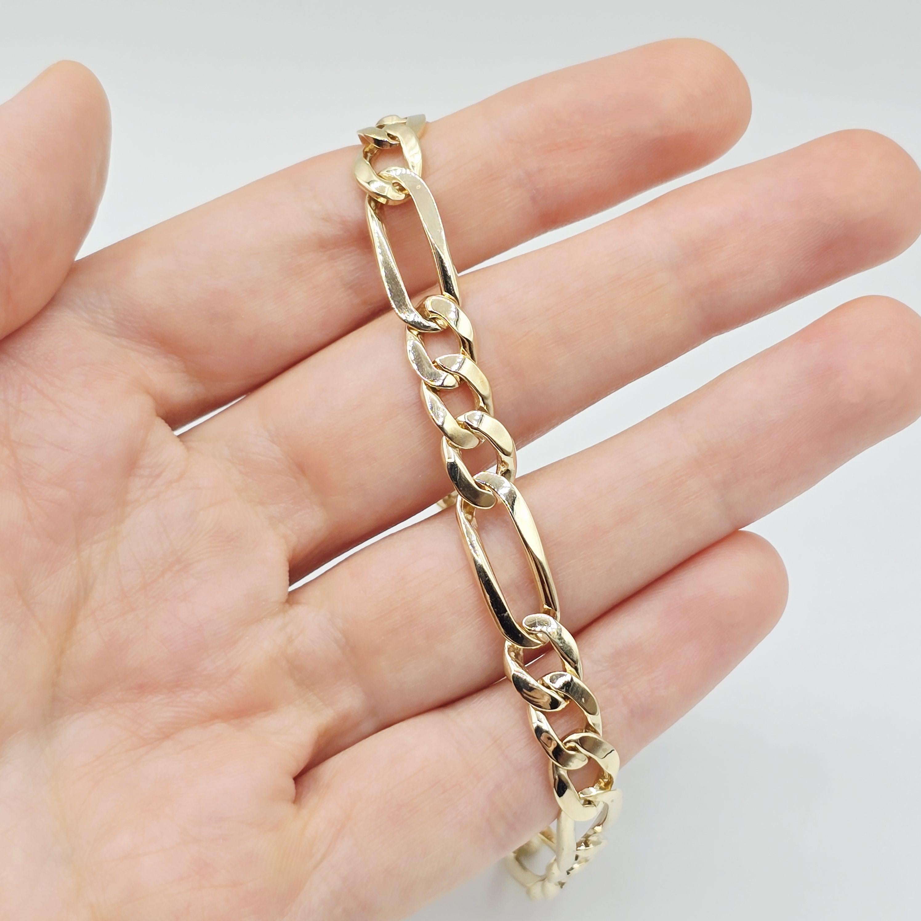 Classic Men's Gold Chain, 10K Solid Gold Figaro Bracelet, 7mm, 8.5 inches