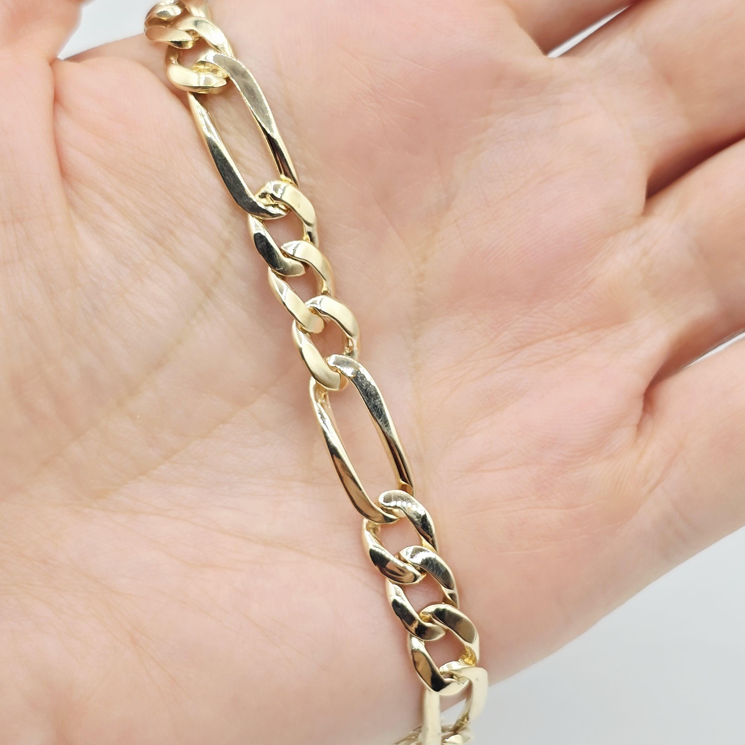Classic Men's Gold Chain, 10K Solid Gold Figaro Bracelet, 7mm, 8.5 inches
