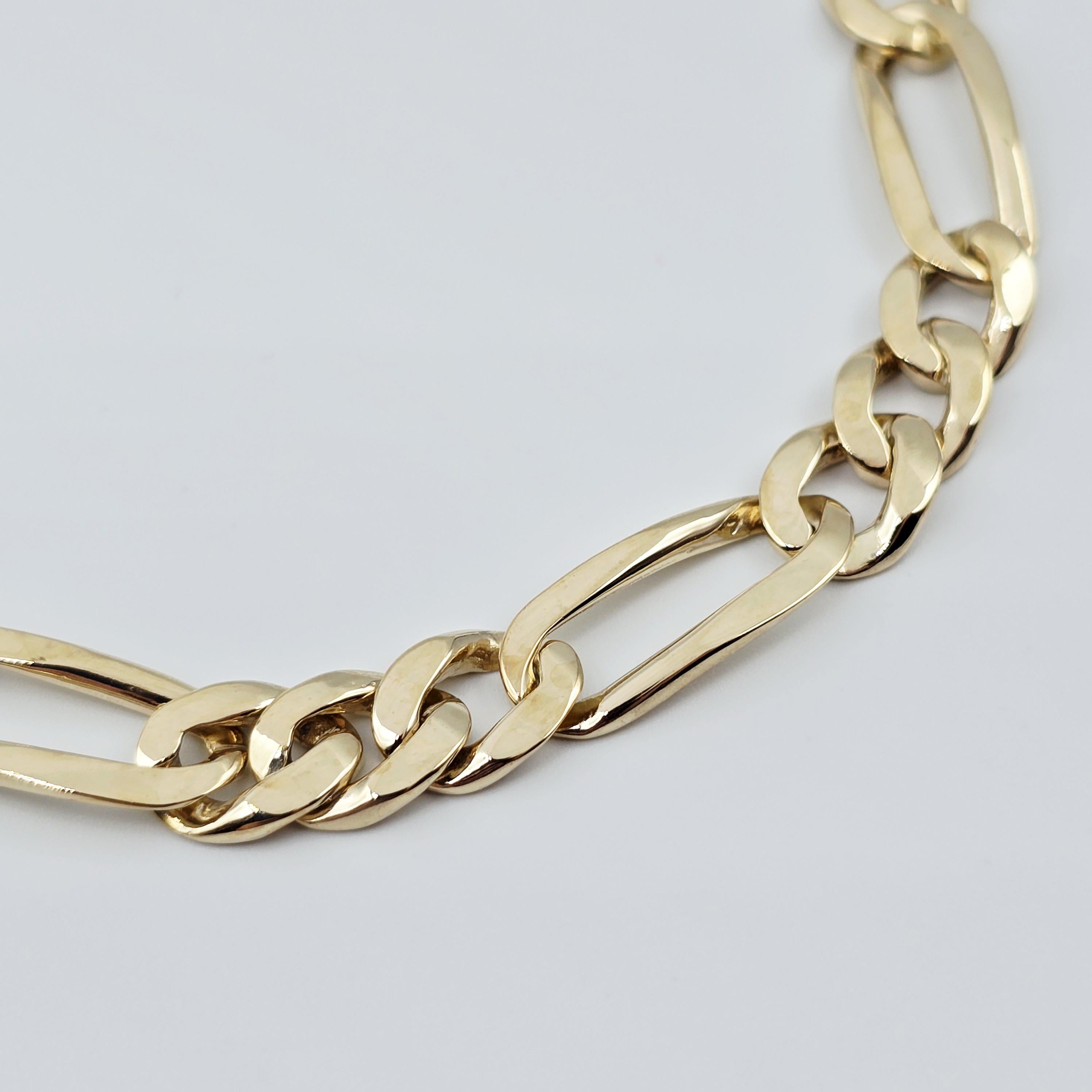 Classic Men's Gold Chain, 10K Solid Gold Figaro Bracelet, 7mm, 8.5 inches