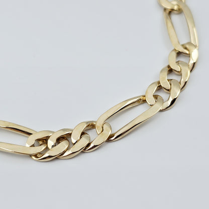 Classic Men's Gold Chain, 10K Solid Gold Figaro Bracelet, 7mm, 8.5 inches