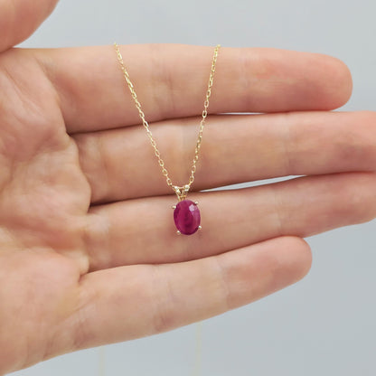 10K Gold Ruby Pendant Necklace: 7x5mm Birthstone Jewelry