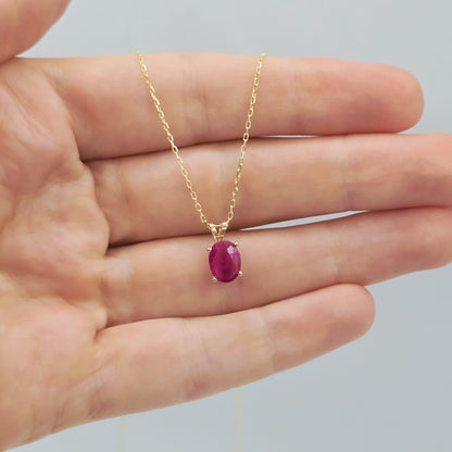 10K Yellow Gold Ruby Pendant Necklace: Birthstone Jewelry Gift