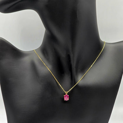 10K Gold Ruby Pendant Necklace: 7x5mm Birthstone Jewelry