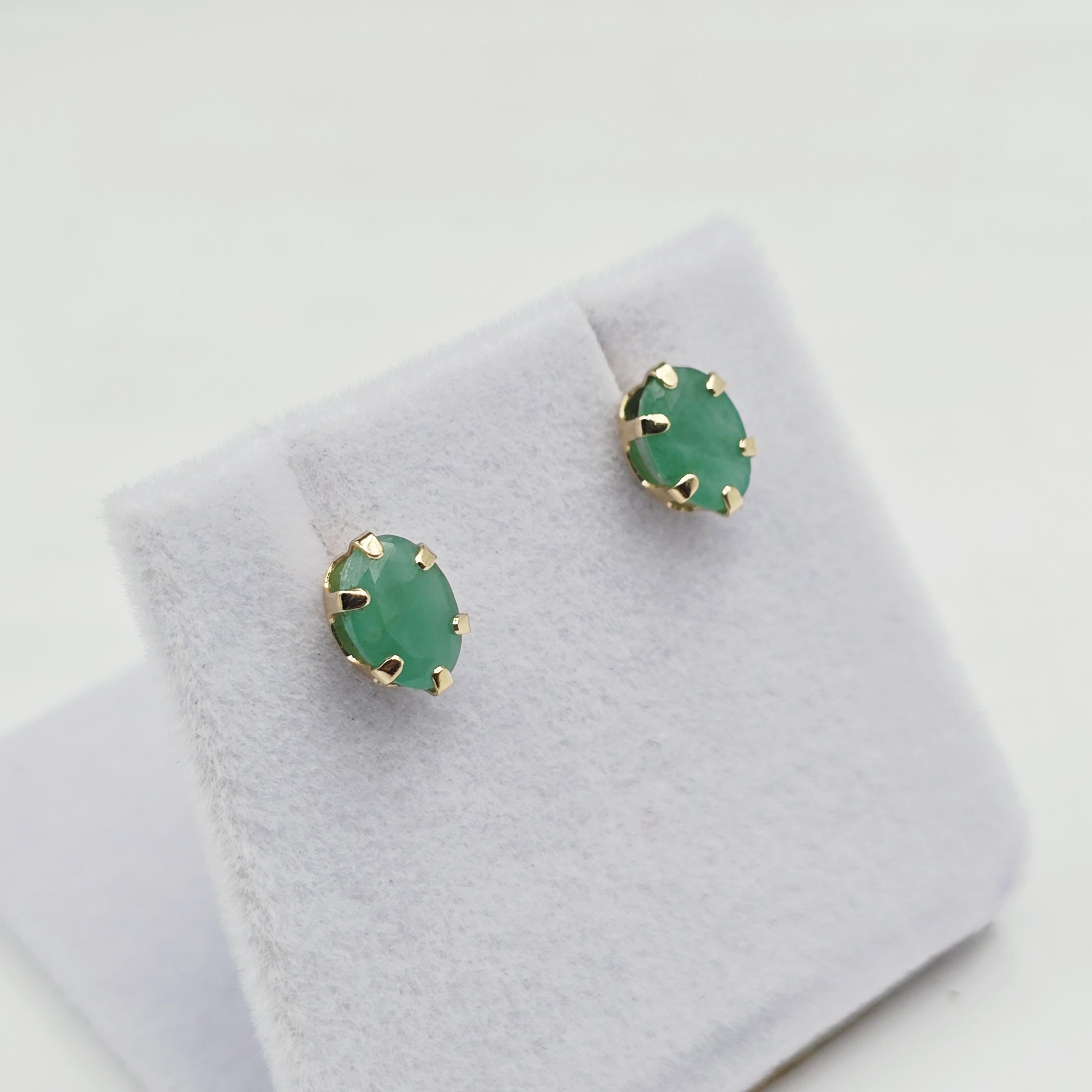 10K Gold Emerald Stud Earrings: Handmade May Birthstone Jewelry