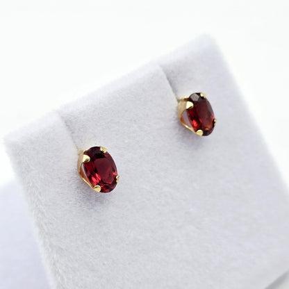 10K Gold Garnet 6x4mm Stud Earrings, January Birthstone Jewelry