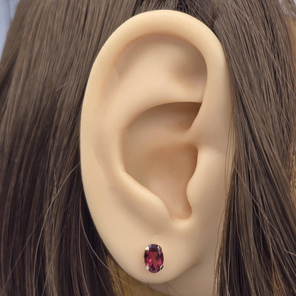 10K Gold Garnet 6x4mm Stud Earrings, January Birthstone Jewelry