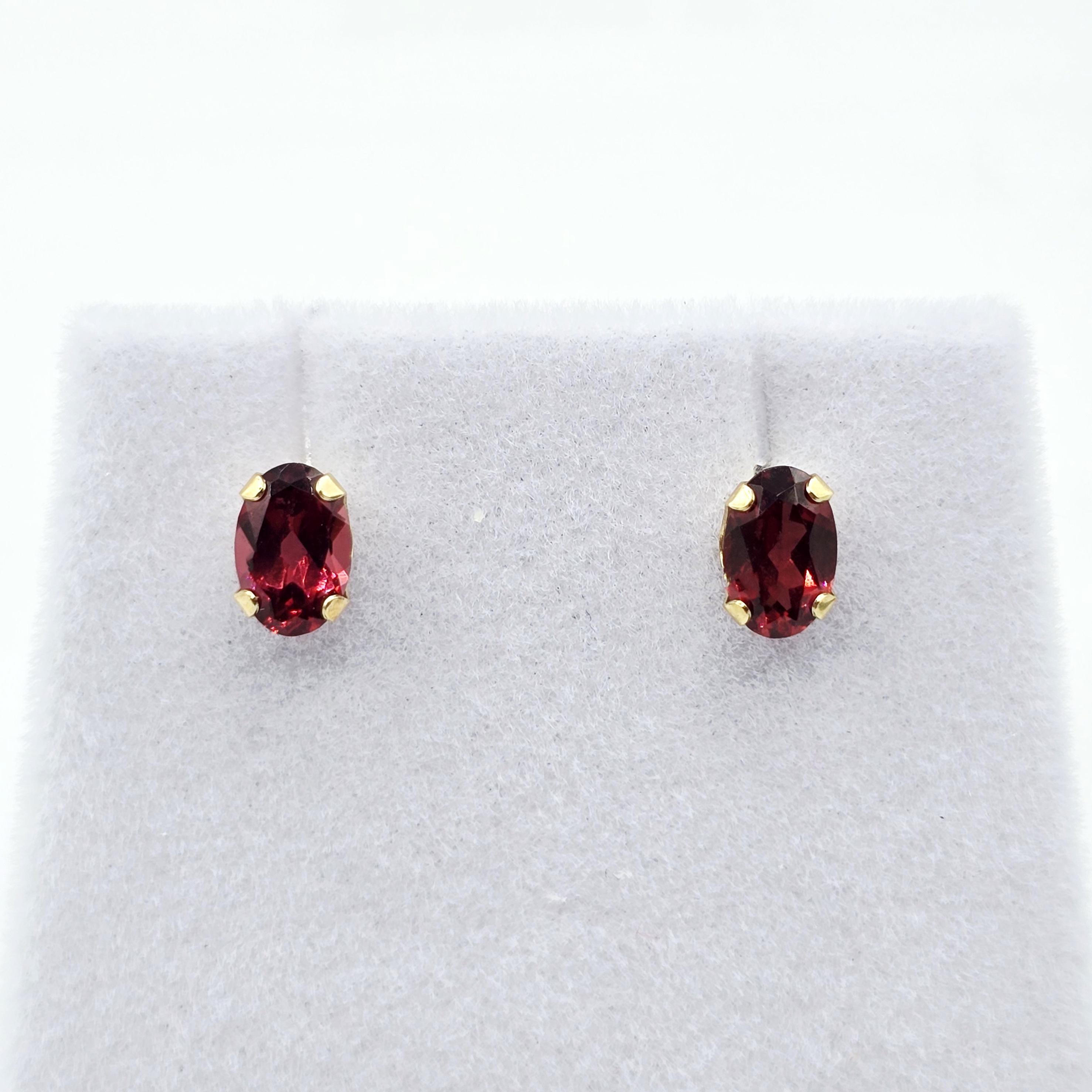 10K Gold Garnet 6x4mm Stud Earrings, January Birthstone Jewelry