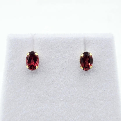 10K Gold Garnet 6x4mm Stud Earrings, January Birthstone Jewelry