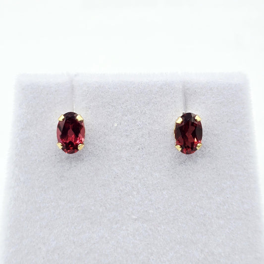 10K Gold Garnet 6x4mm Stud Earrings, January Birthstone Jewelry